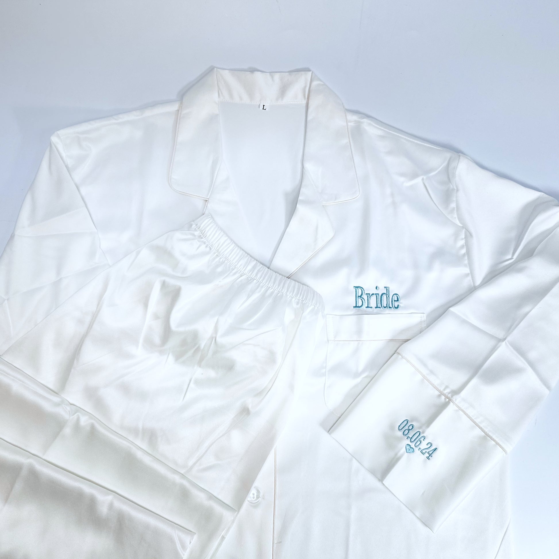 White Wedding Keepsake Pyjamas with Sleeve Embroidery