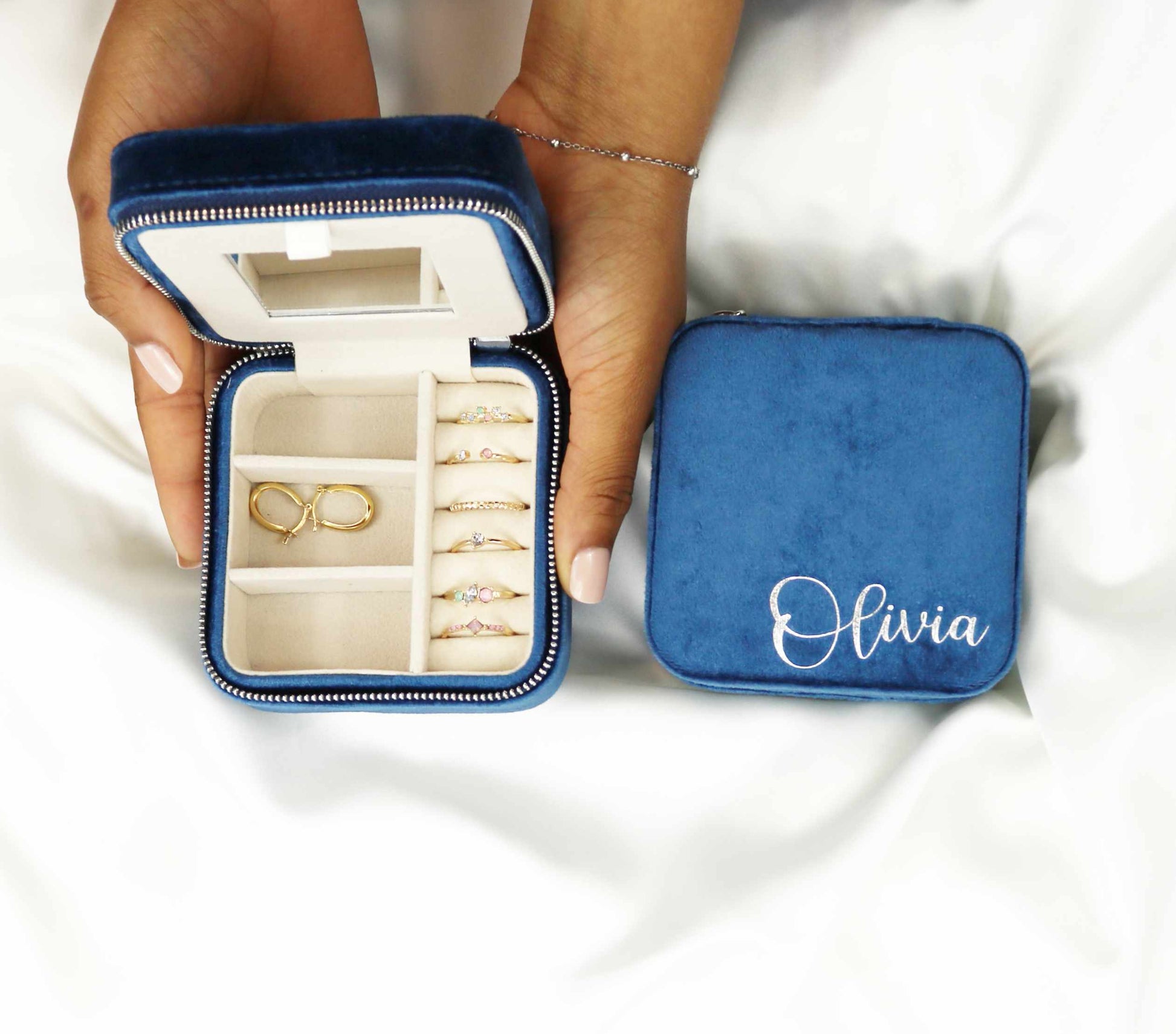 Personalised Velvet Jewellery box - Navy Blue