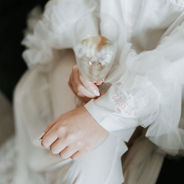 White Wedding Keepsake Pyjamas with Sleeve Embroidery