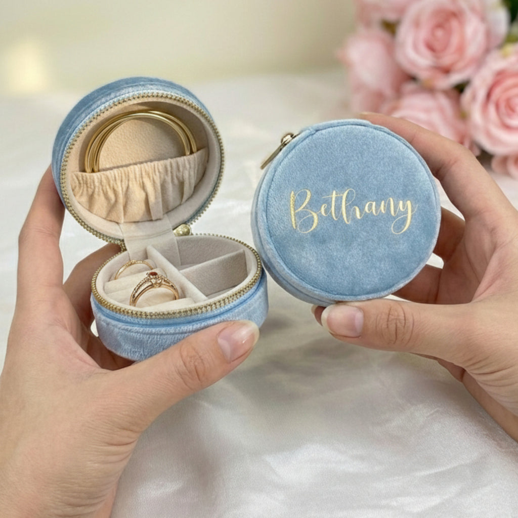 Personalised Velvet Jewellery Case  With Custom Name