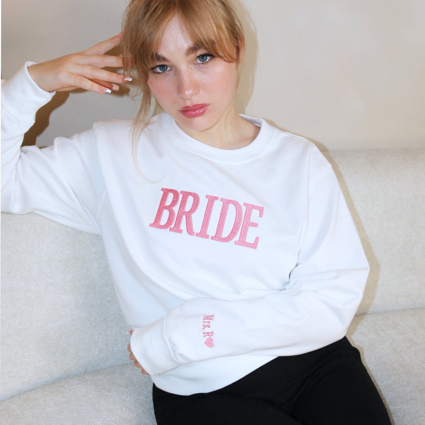 Bride Sweat Shirt with Sleeve Embroidery