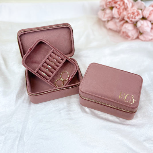 Personalised Dusty Pink Velvet Jewellery box - Large