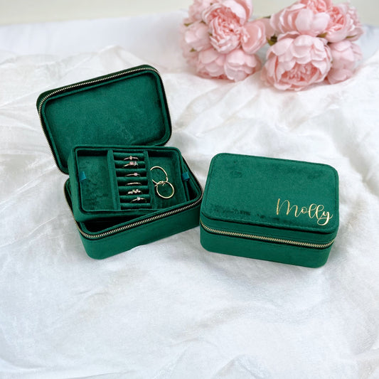 Personalised Emerald Green Velvet Jewellery box - Large