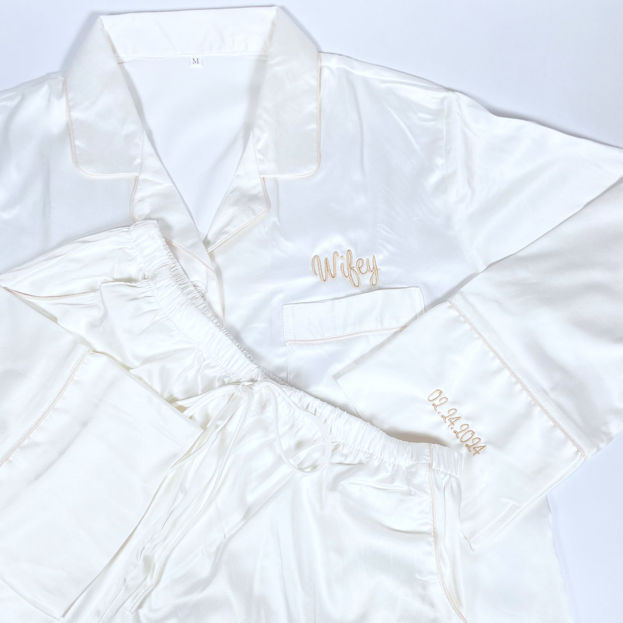 White Wedding Keepsake Pyjamas with Sleeve Embroidery