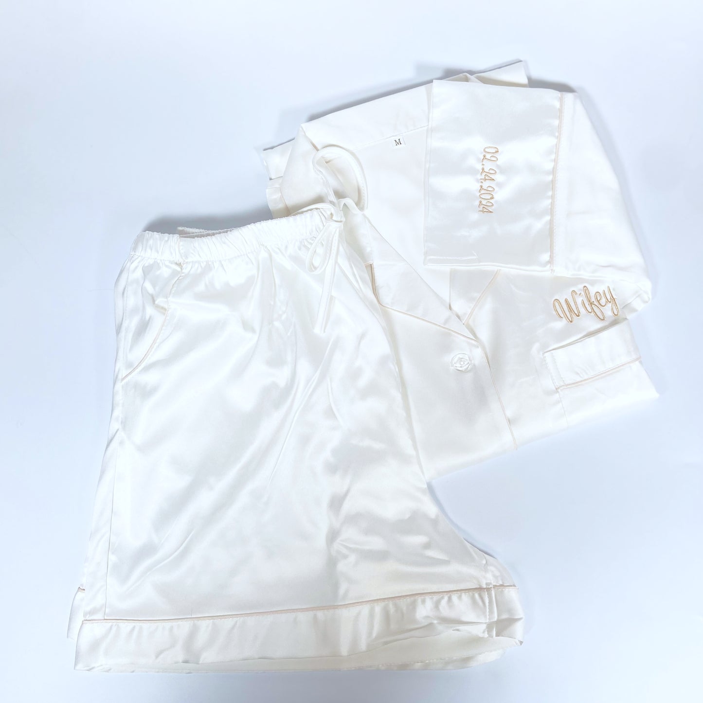 White Wedding Keepsake Pyjamas with Sleeve Embroidery
