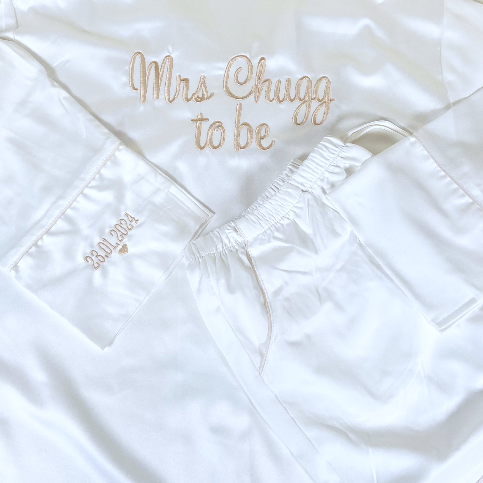 White Wedding Keepsake Pyjamas with Sleeve Embroidery