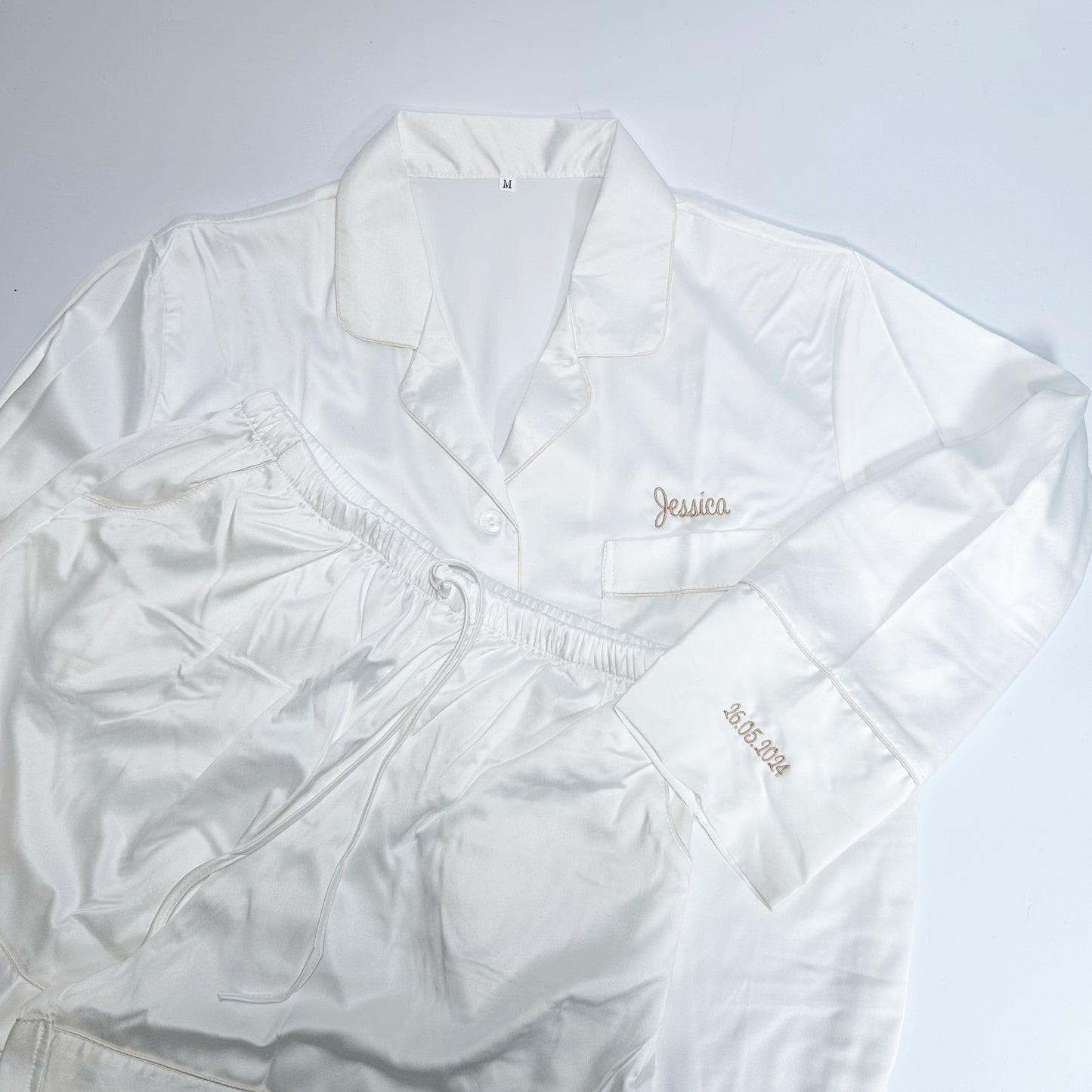 White Wedding Keepsake Pyjamas with Sleeve Embroidery
