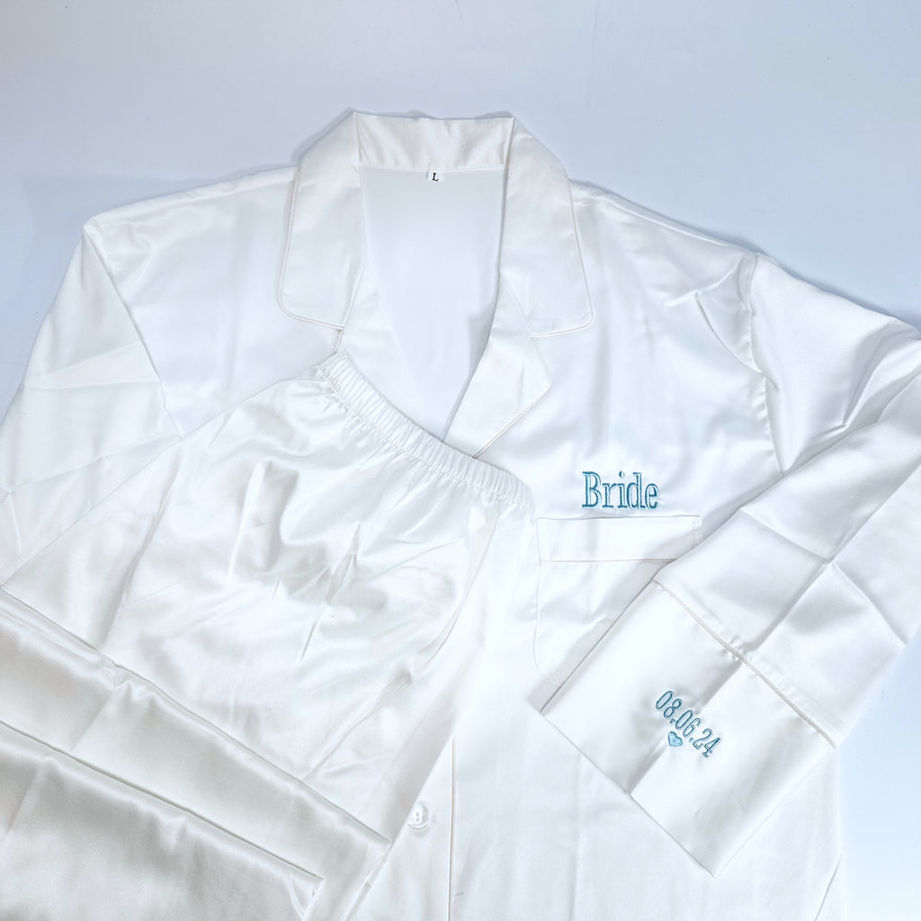 White Wedding Keepsake Pyjamas with Sleeve Embroidery