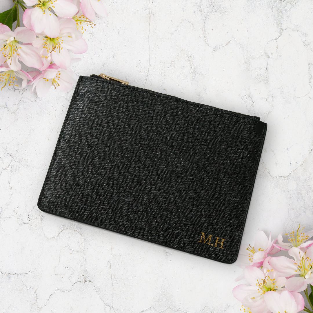 Monogrammed Black Pouch