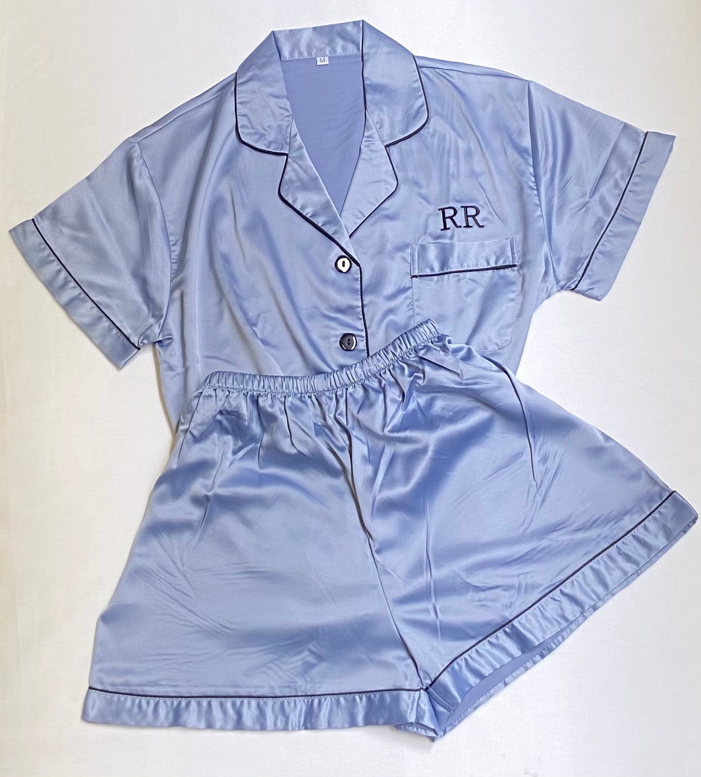 Dusky Blue Silky Satin Pyjamas