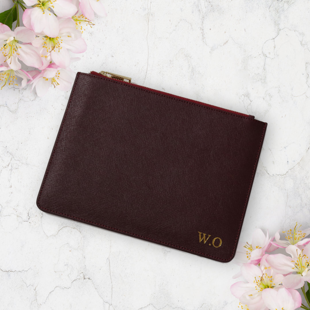 Monogrammed Burgundy leather  Pouch