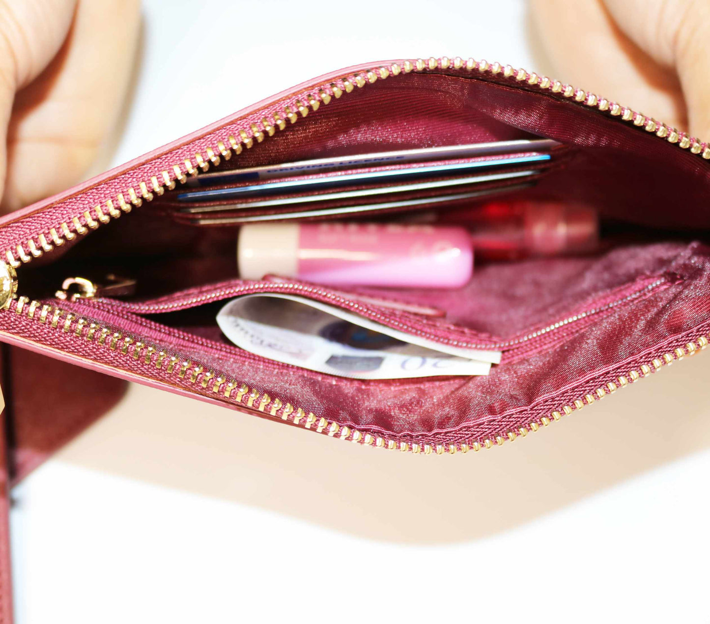 Monogrammed Burgundy leather  Pouch